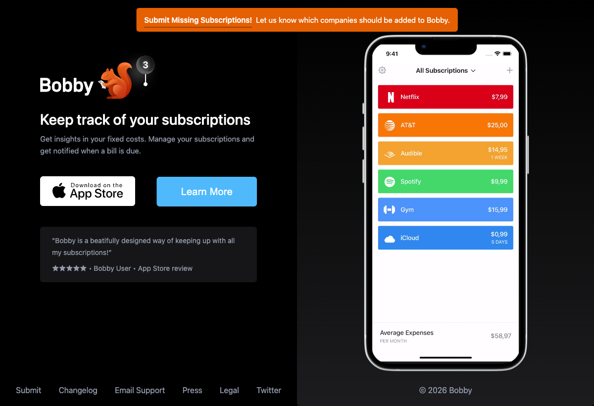 Bobby landing page