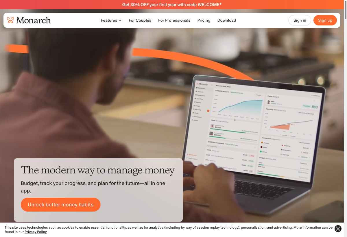 Monarch Money landing page
