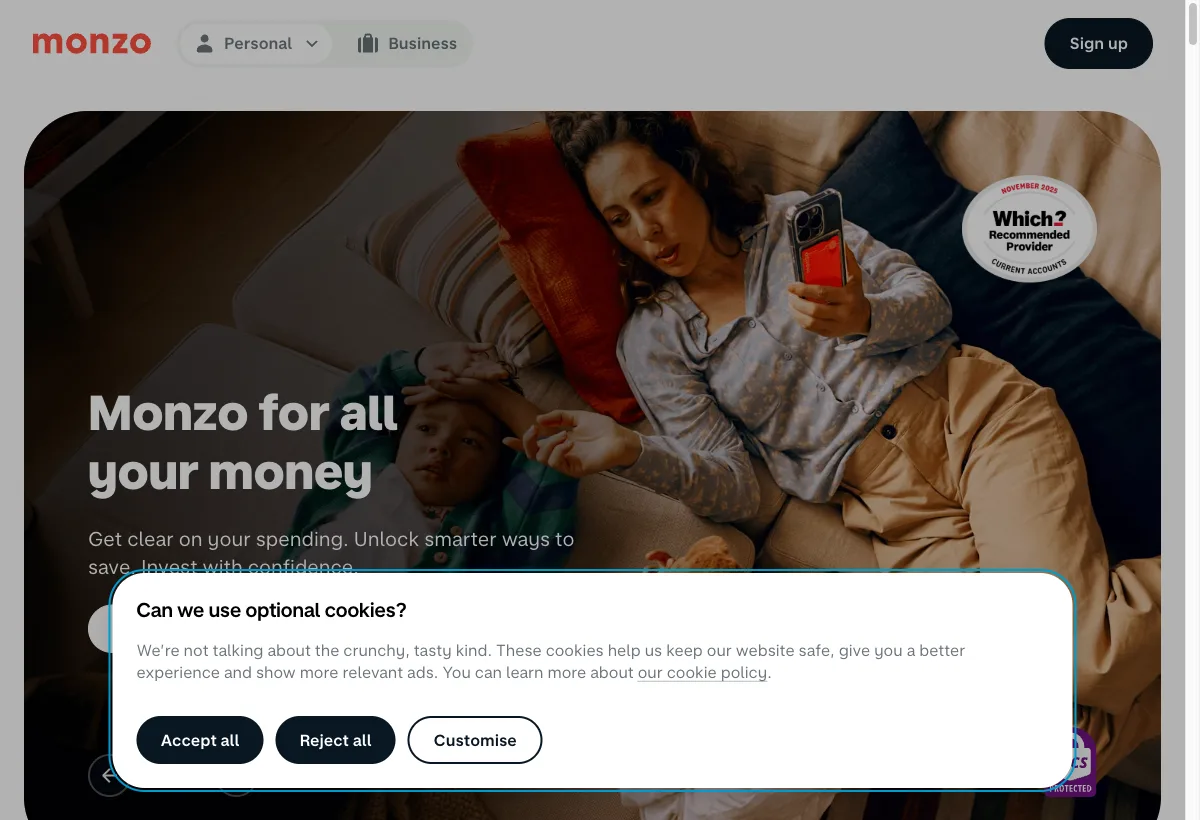 Monzo landing page