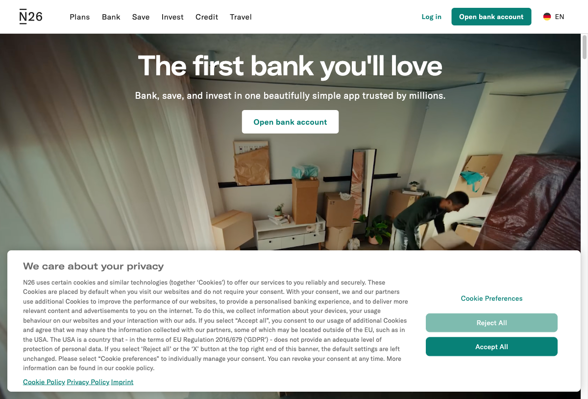 N26 landing page