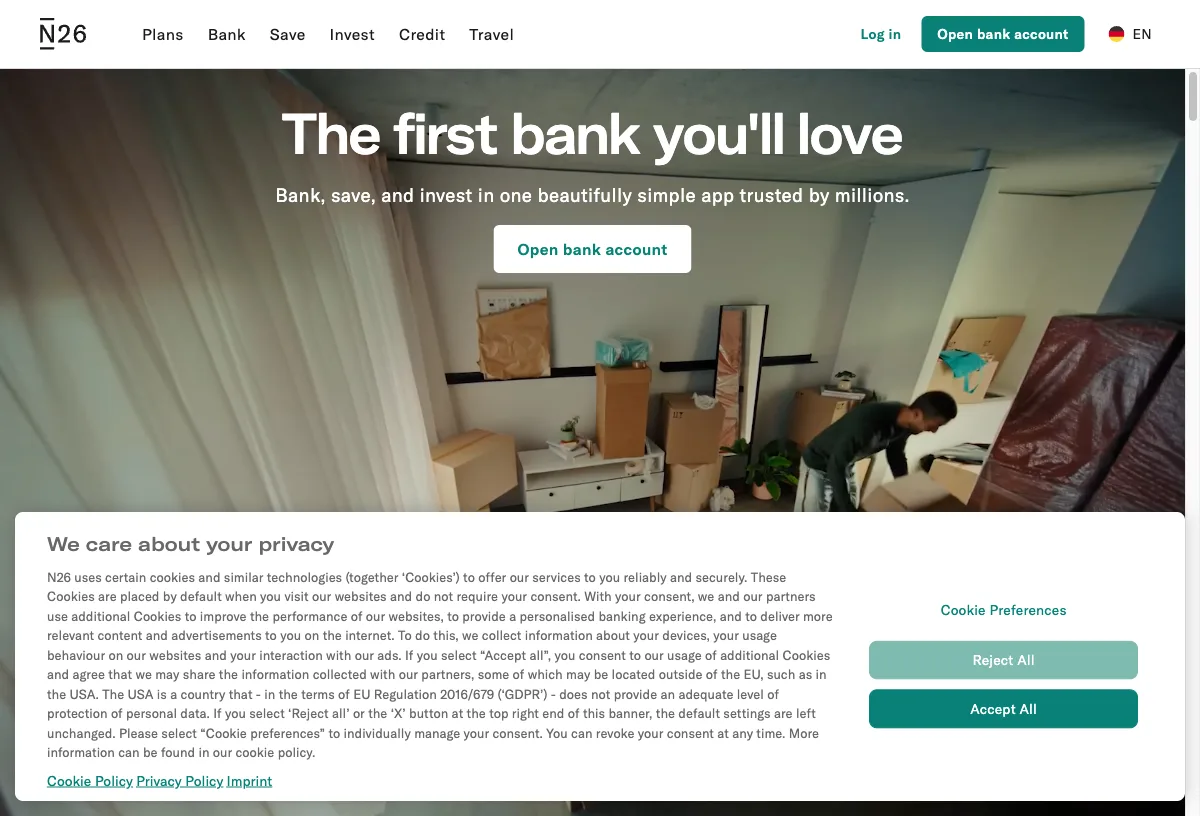 N26 landing page