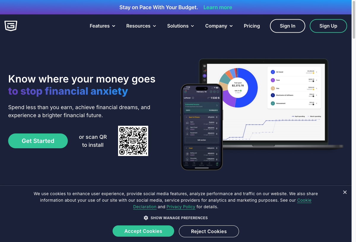 PocketGuard landing page