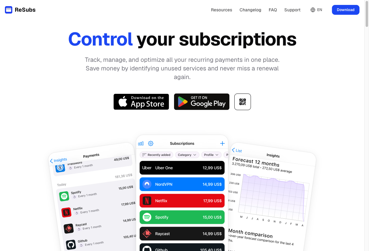 ReSubs landing page