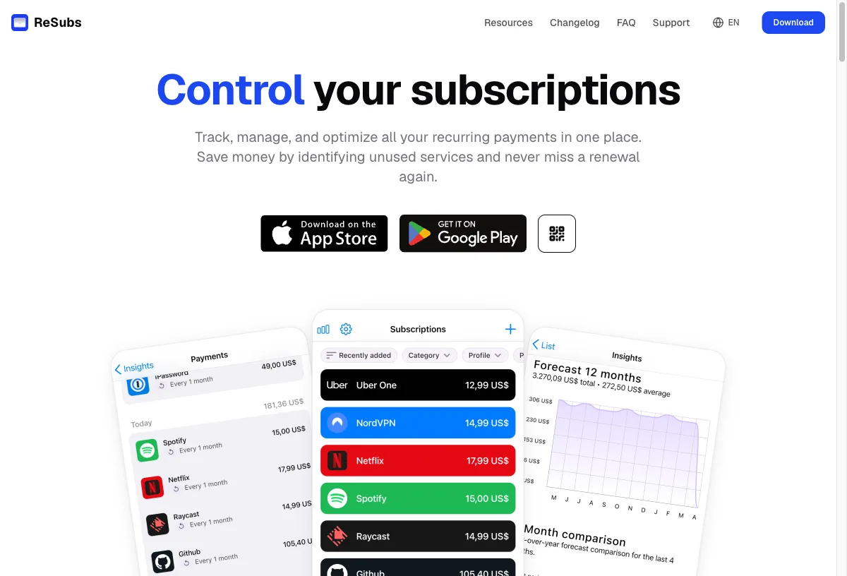 ReSubs landing page