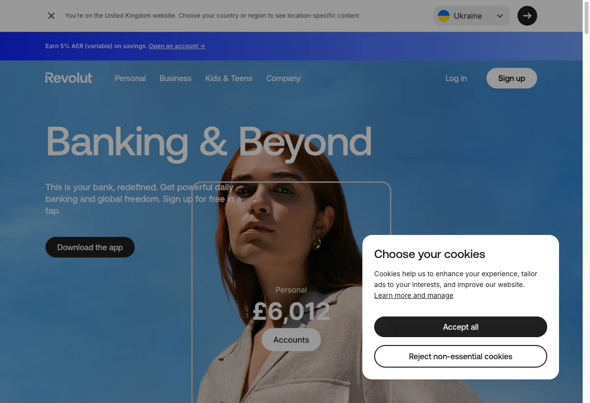 Revolut landing page