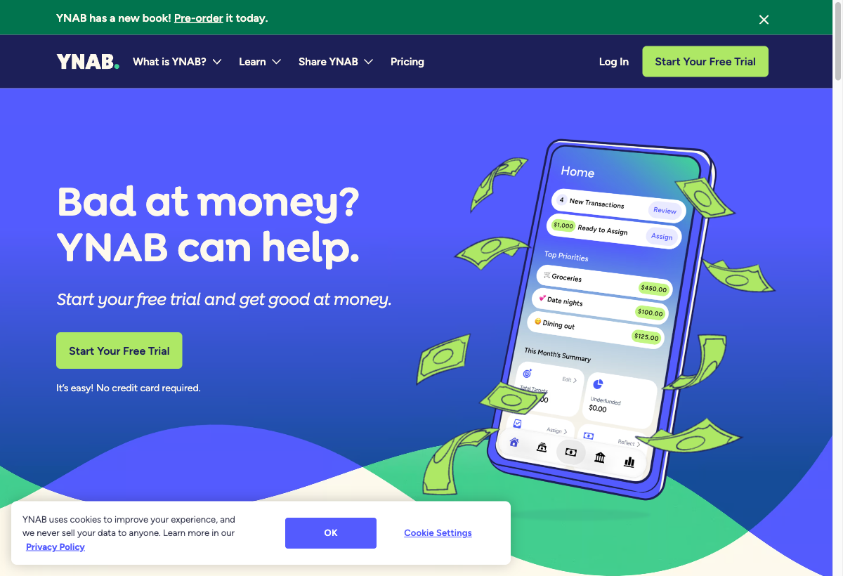 YNAB landing page