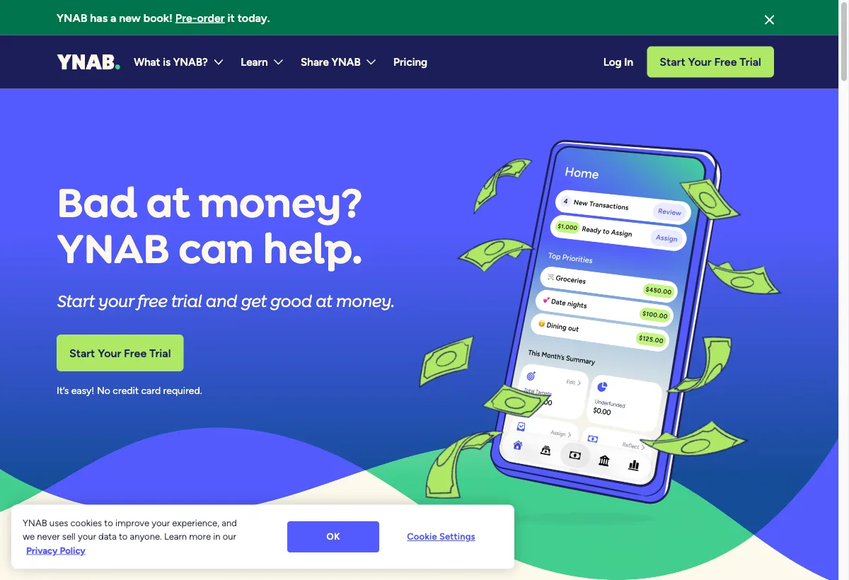 YNAB landing page