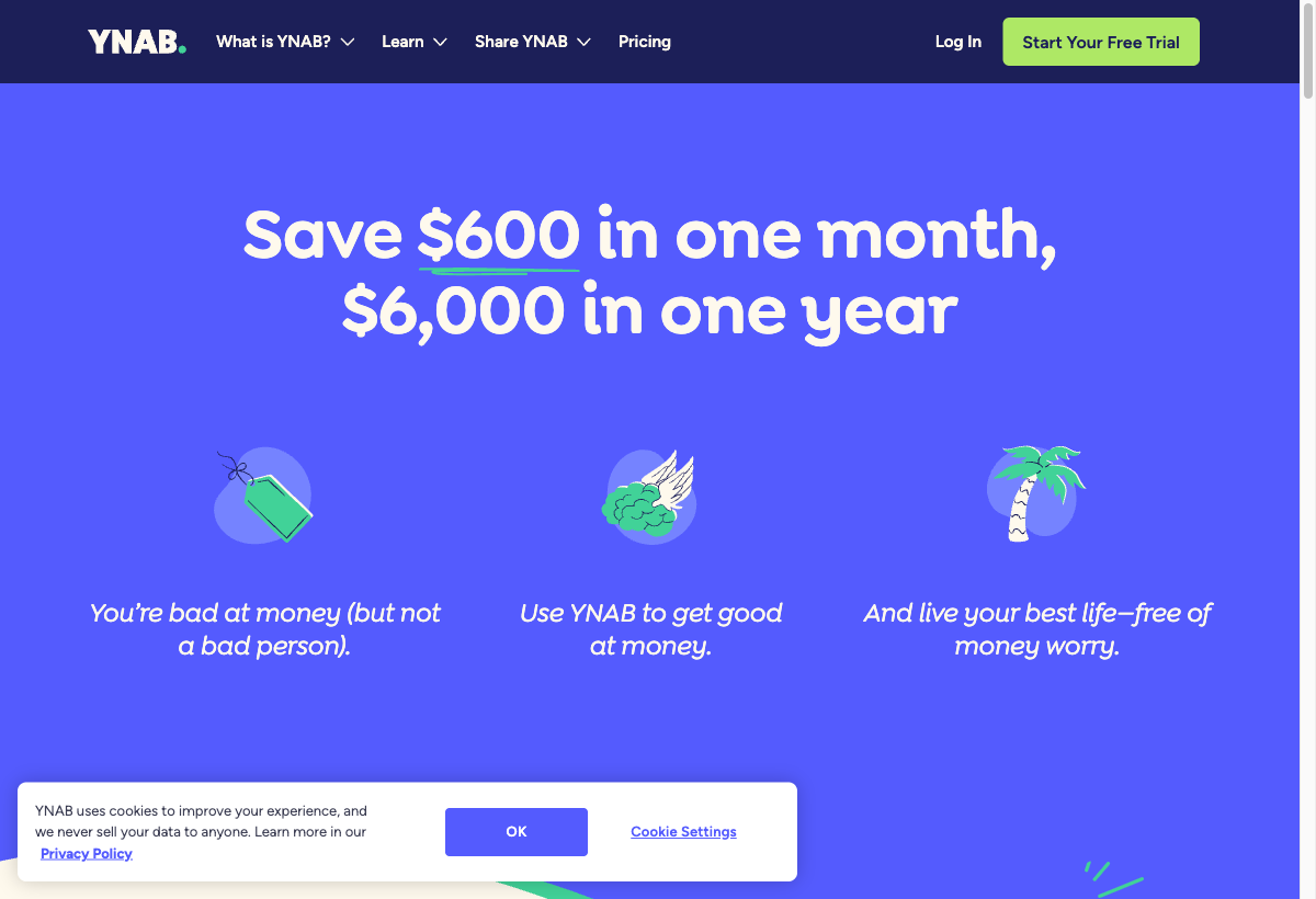 YNAB pricing page
