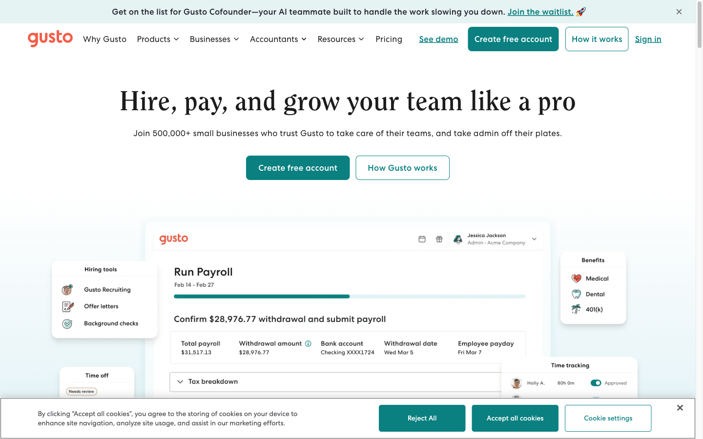 Gusto homepage