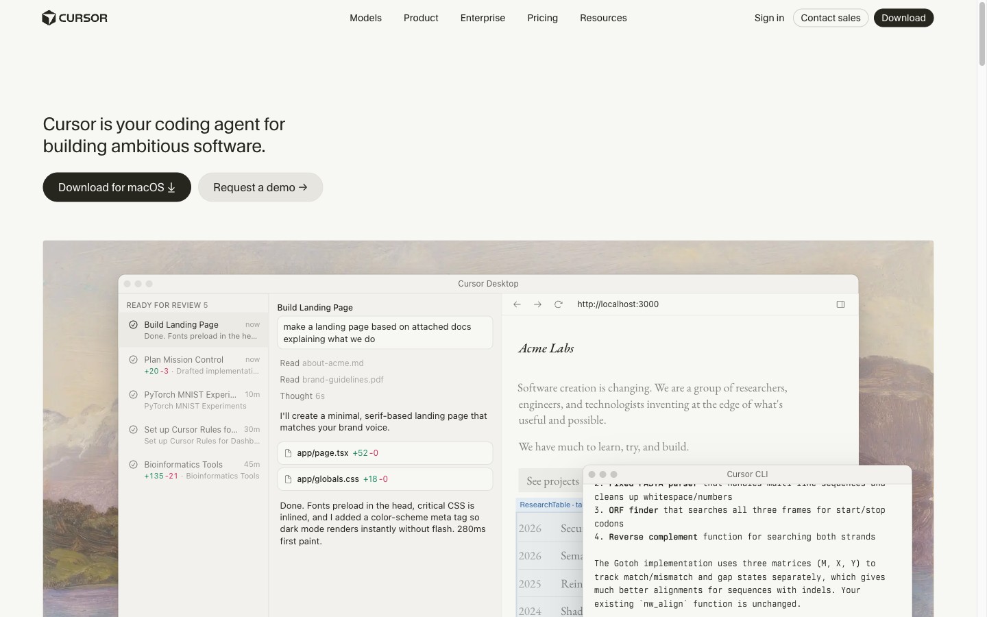 Cursor desktop interface