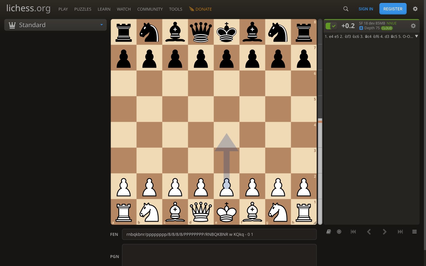 Lichess analysis board with engine evaluation