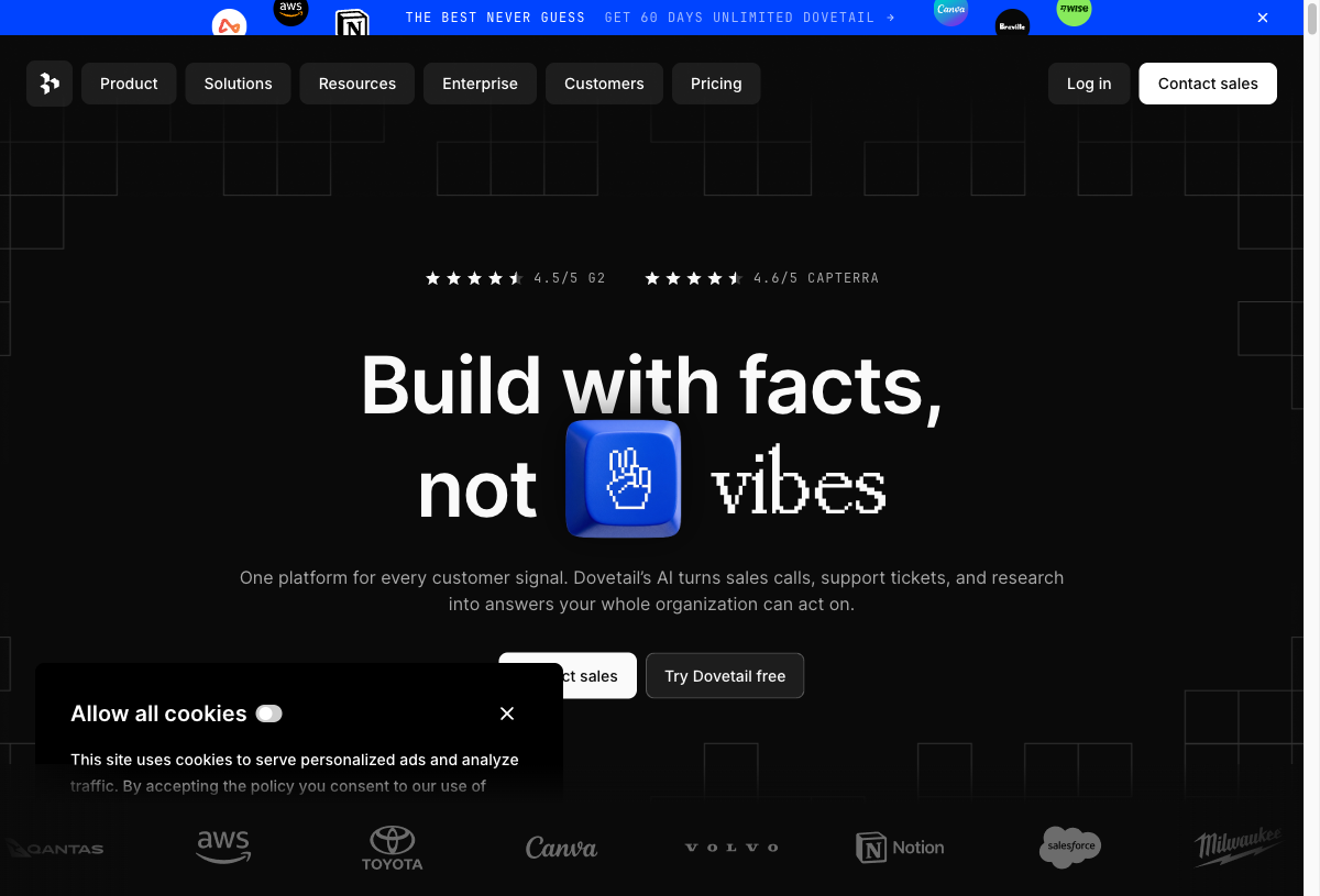 Dovetail homepage