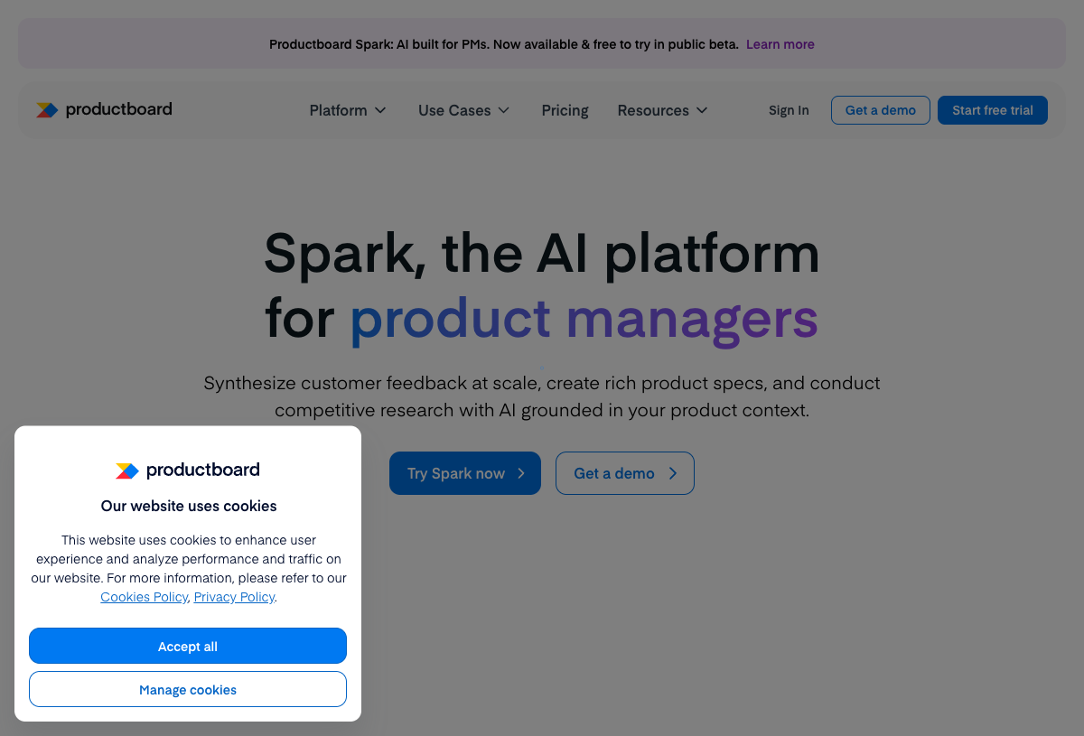Productboard homepage