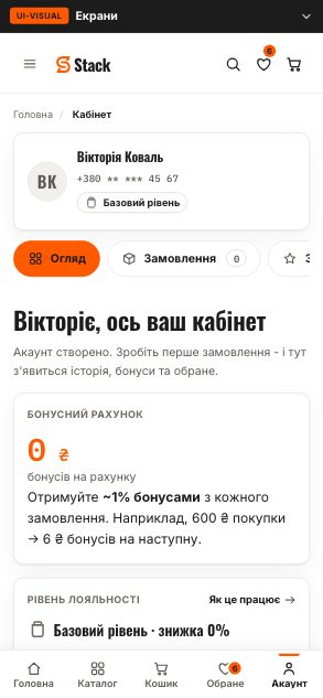 Кабінет покупця - новий акаунт - Stack (wireframe 7.0 · порожньо) - після етапу 08