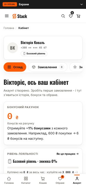 Кабінет покупця - новий акаунт - Stack (wireframe 7.0 · порожньо) - до етапу 08